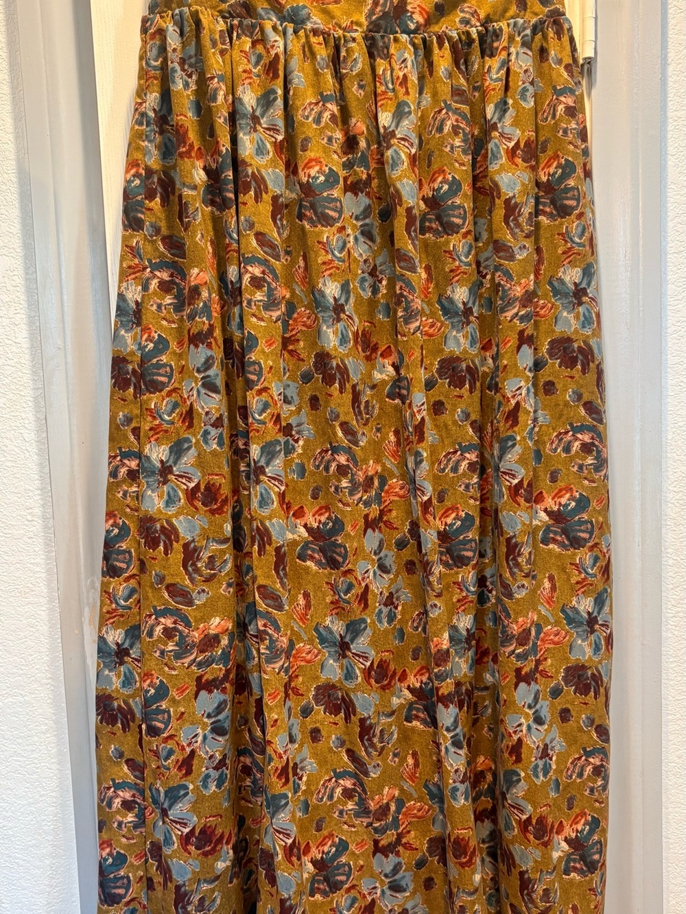 NATURAL LIFE  Floral Gathered Maxi Skirt with Blue & Rust Accents